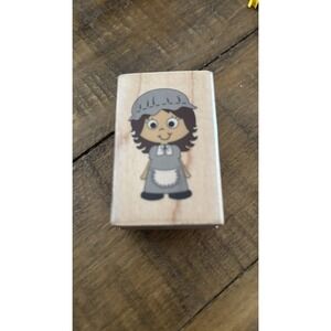 GIRL PILGRIM Quaker THANKSGIVING HOLIDAY Stampabilities wood RUBBER STAMP New!